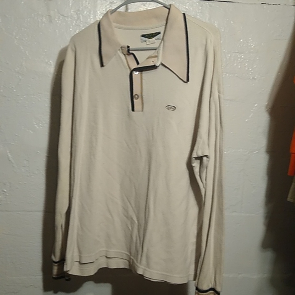 Bc ethic long sleeve white gray and black polo thermal shirt size large